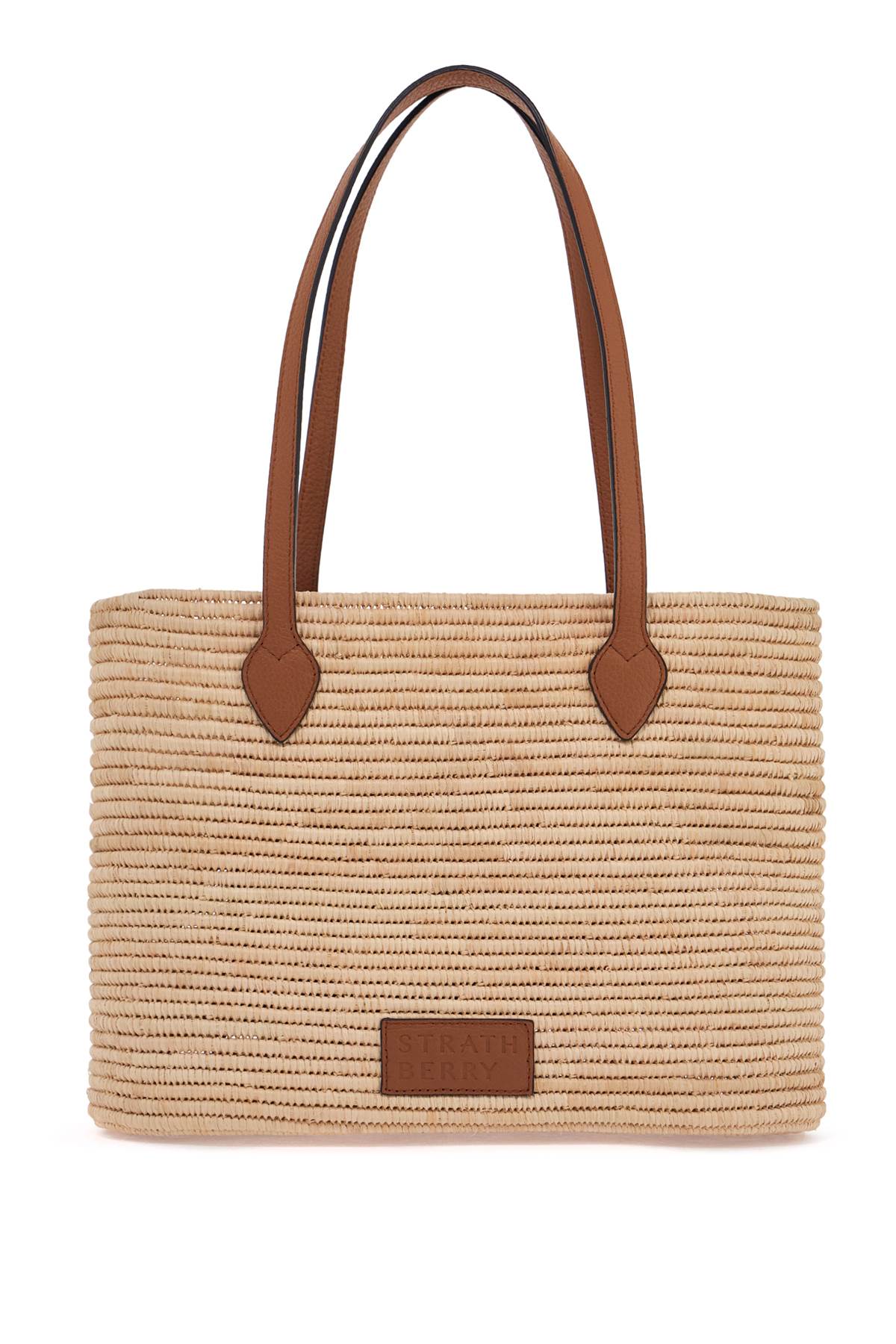 medium basket bag in natural raffia with leather details and metal closure