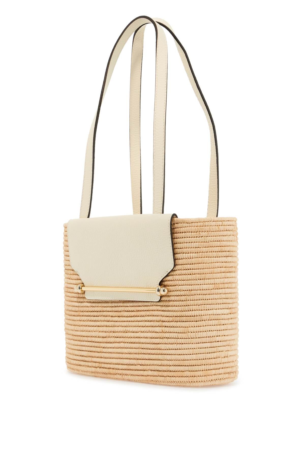 large vanilla raffia basket bag with leather finishes