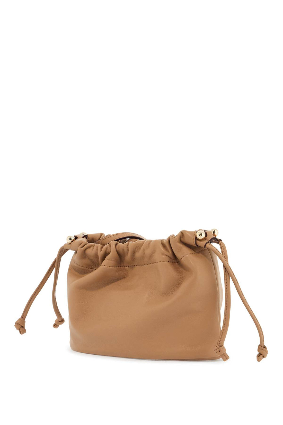 charlotte bucket bag in caramel nappa with drawstring and shoulder strap