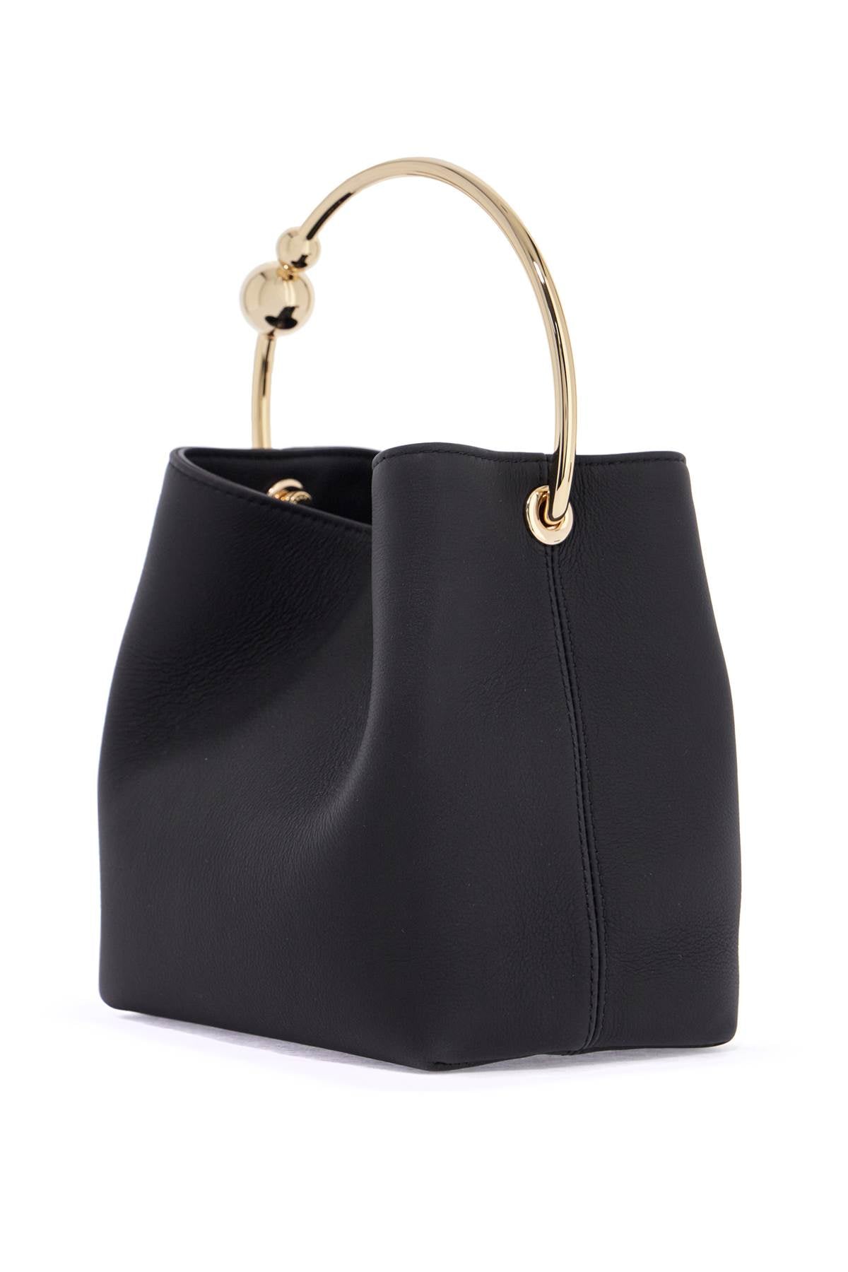 black calfskin bag with golden circular handle