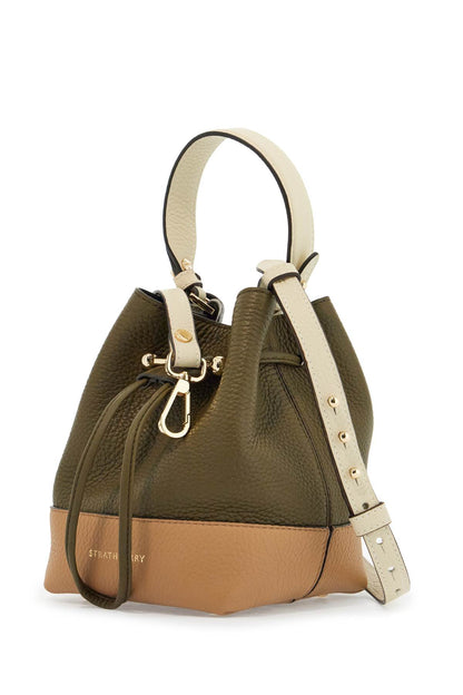 khaki and caramel calf leather bag with drawstring closure and golden finishes