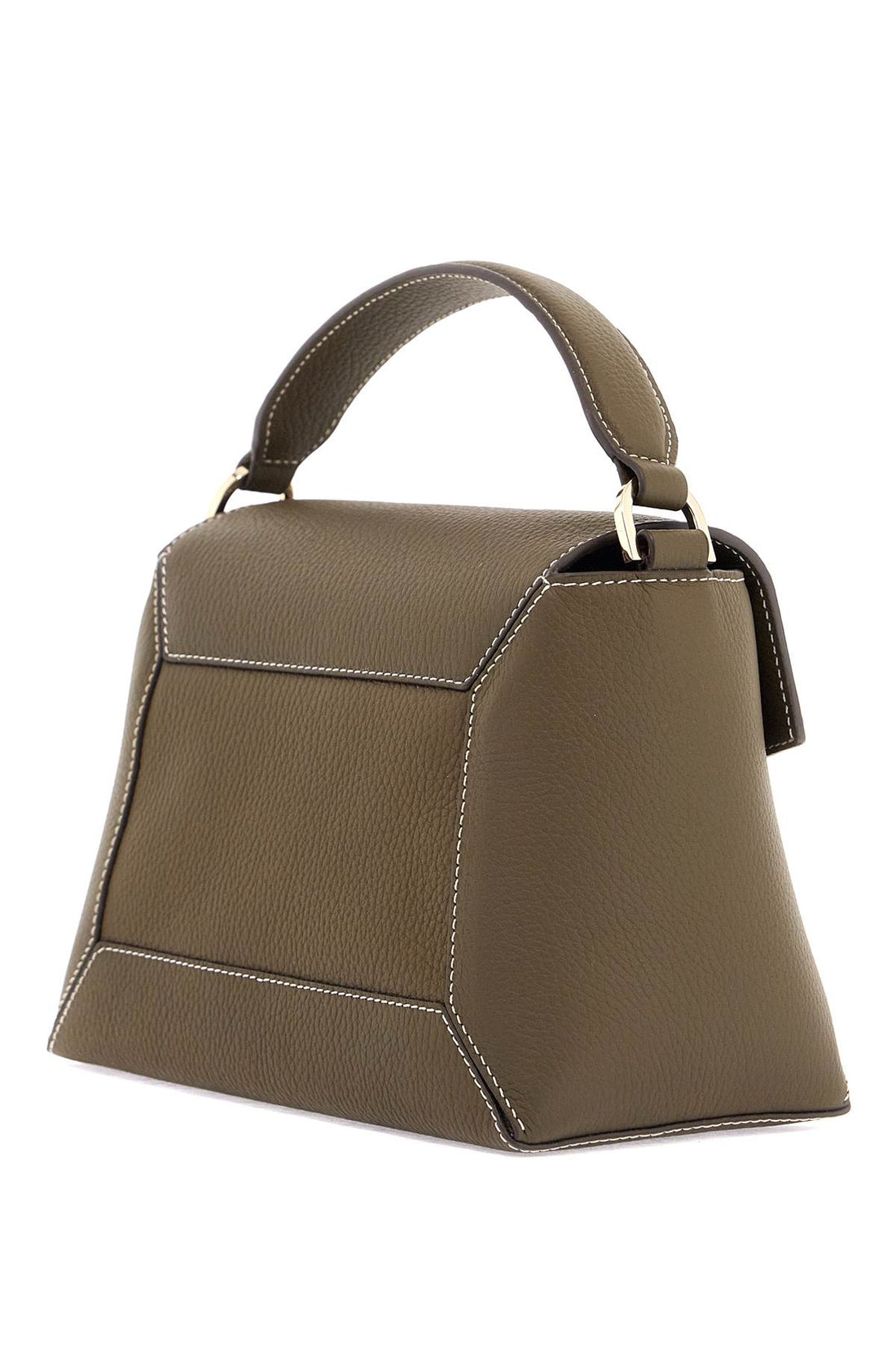 khaki leather top handle bag mosaic design