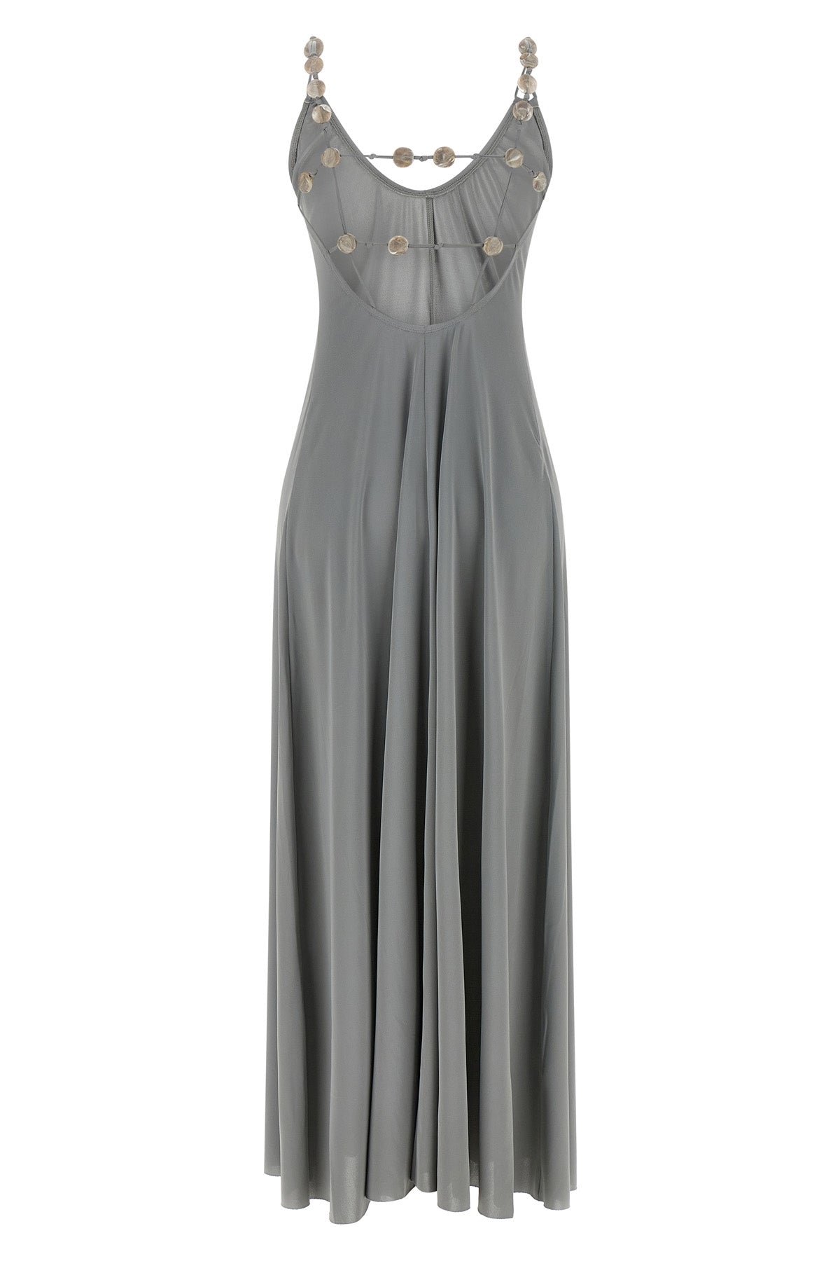 the long eres sculpturale dress defines the silhouette through a fluid and ela