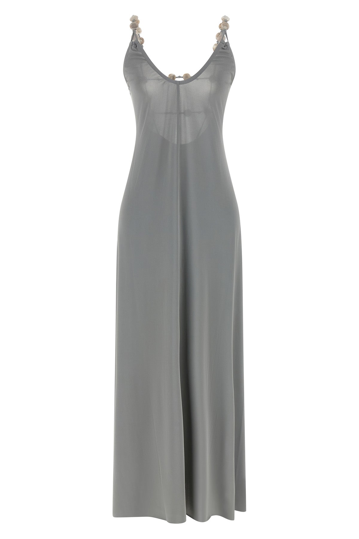 the long eres sculpturale dress defines the silhouette through a fluid and ela