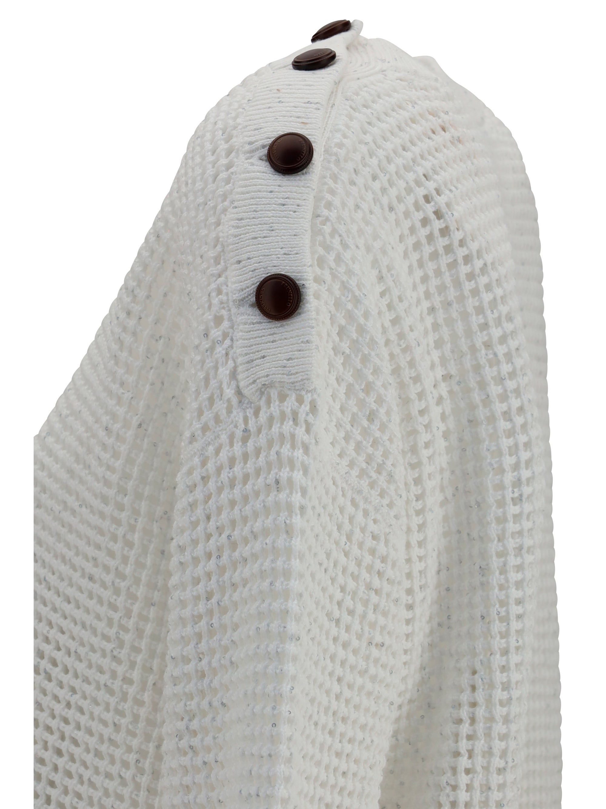 openwork sweater with shoulder buttons