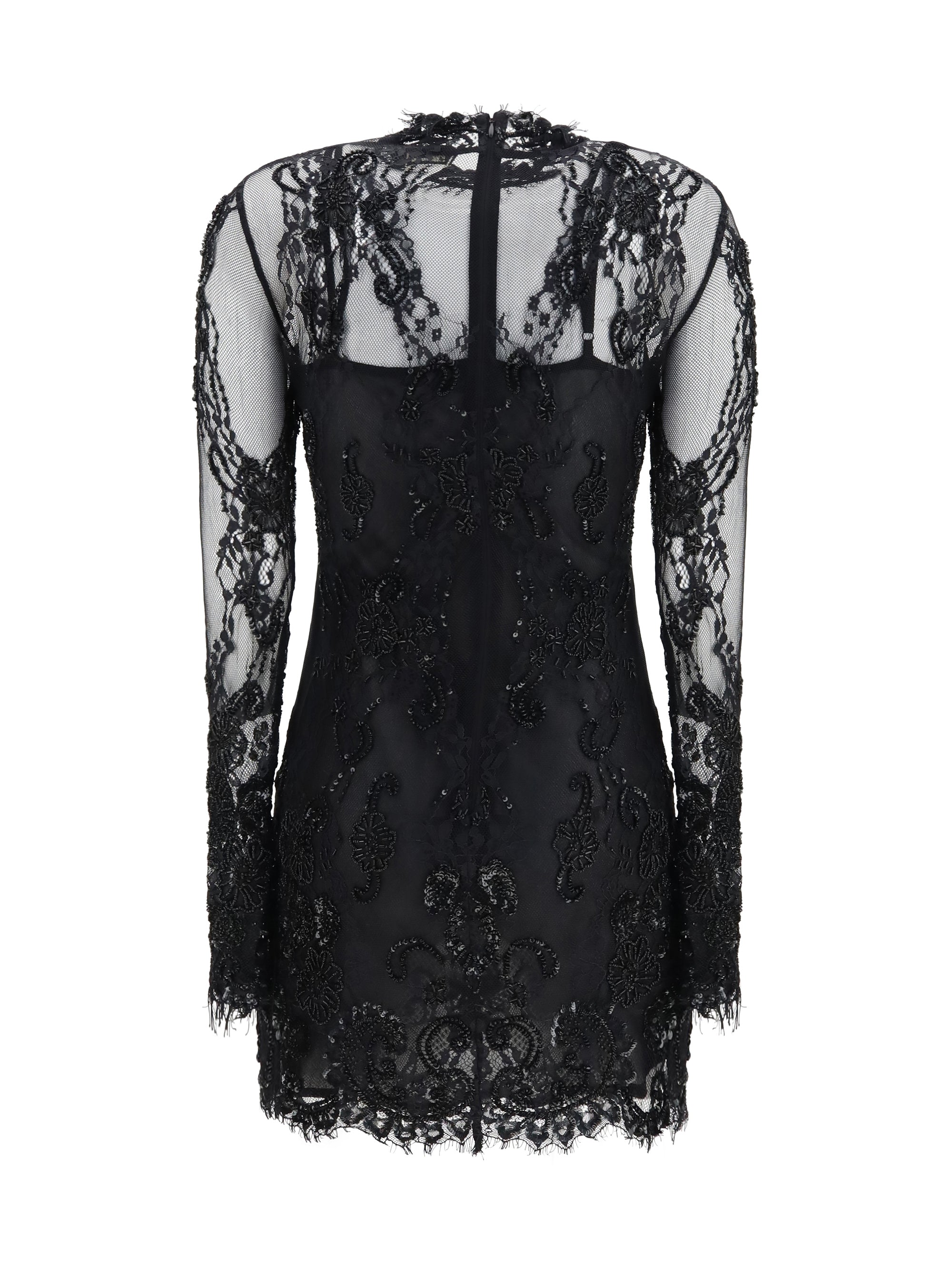 embroidered lace mini dress