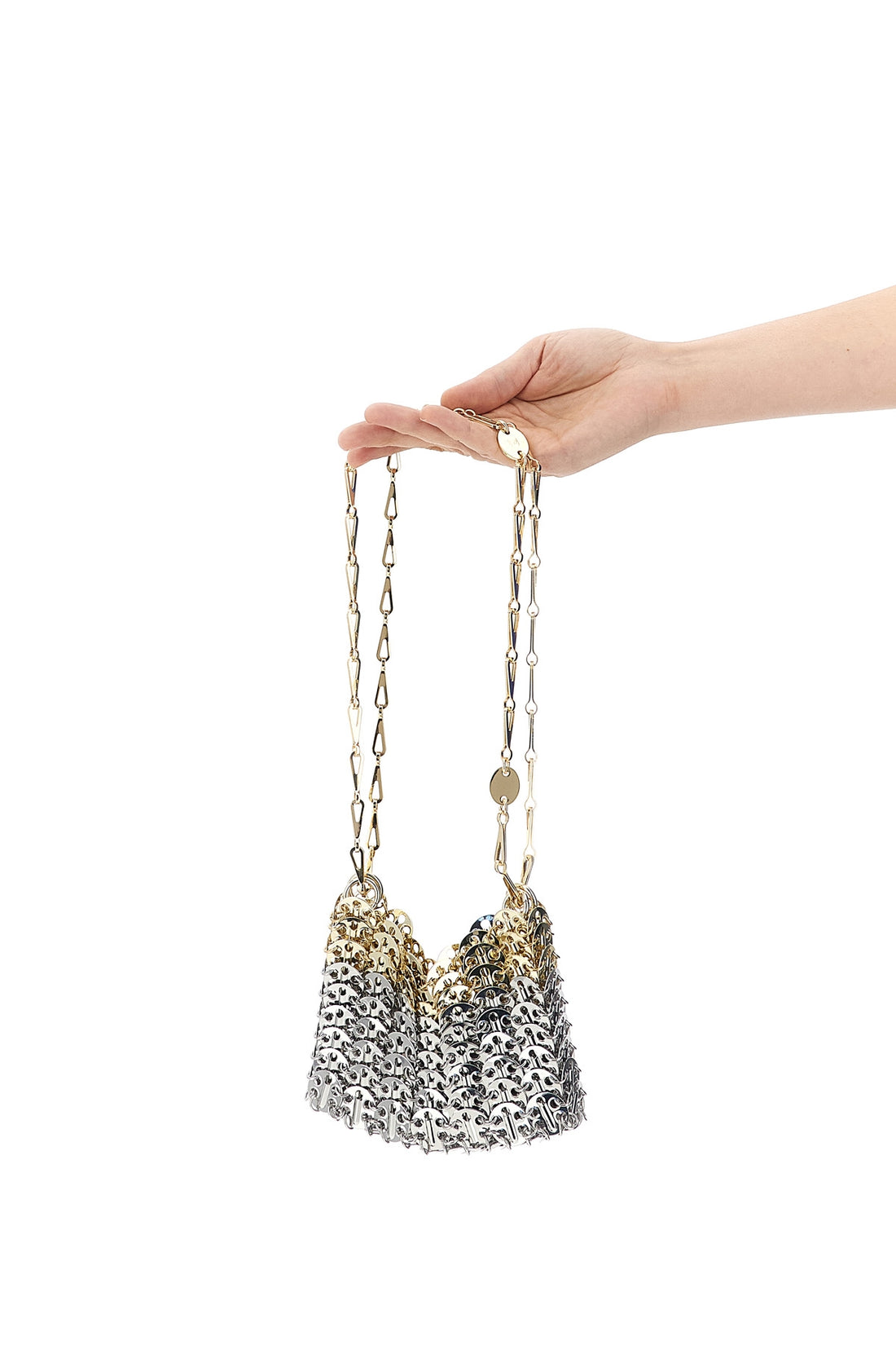 RABANNE OS 1969 nano plexiglas degrade shoulder bag in metal
