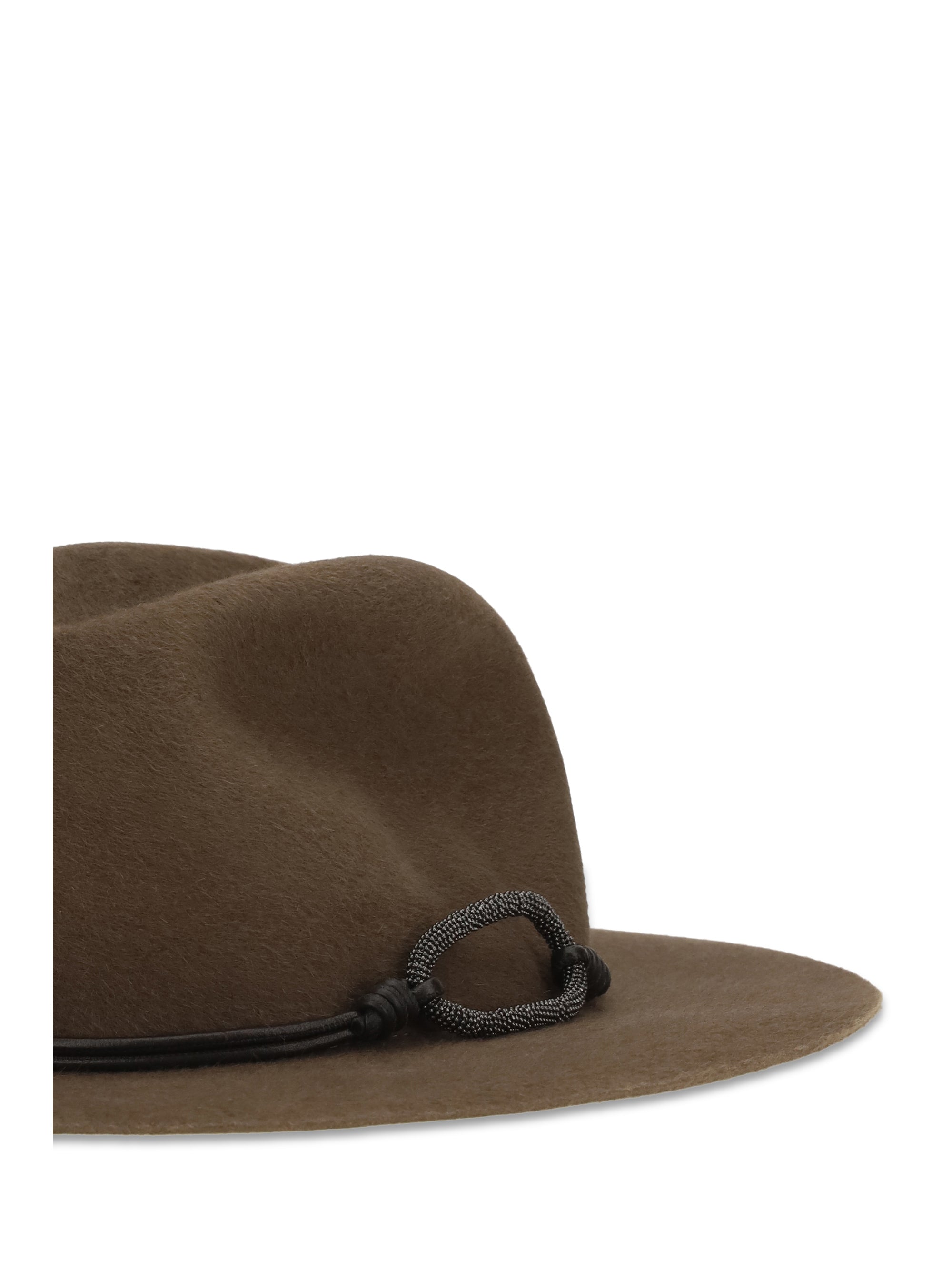 felt fedora hat with leather band and monile