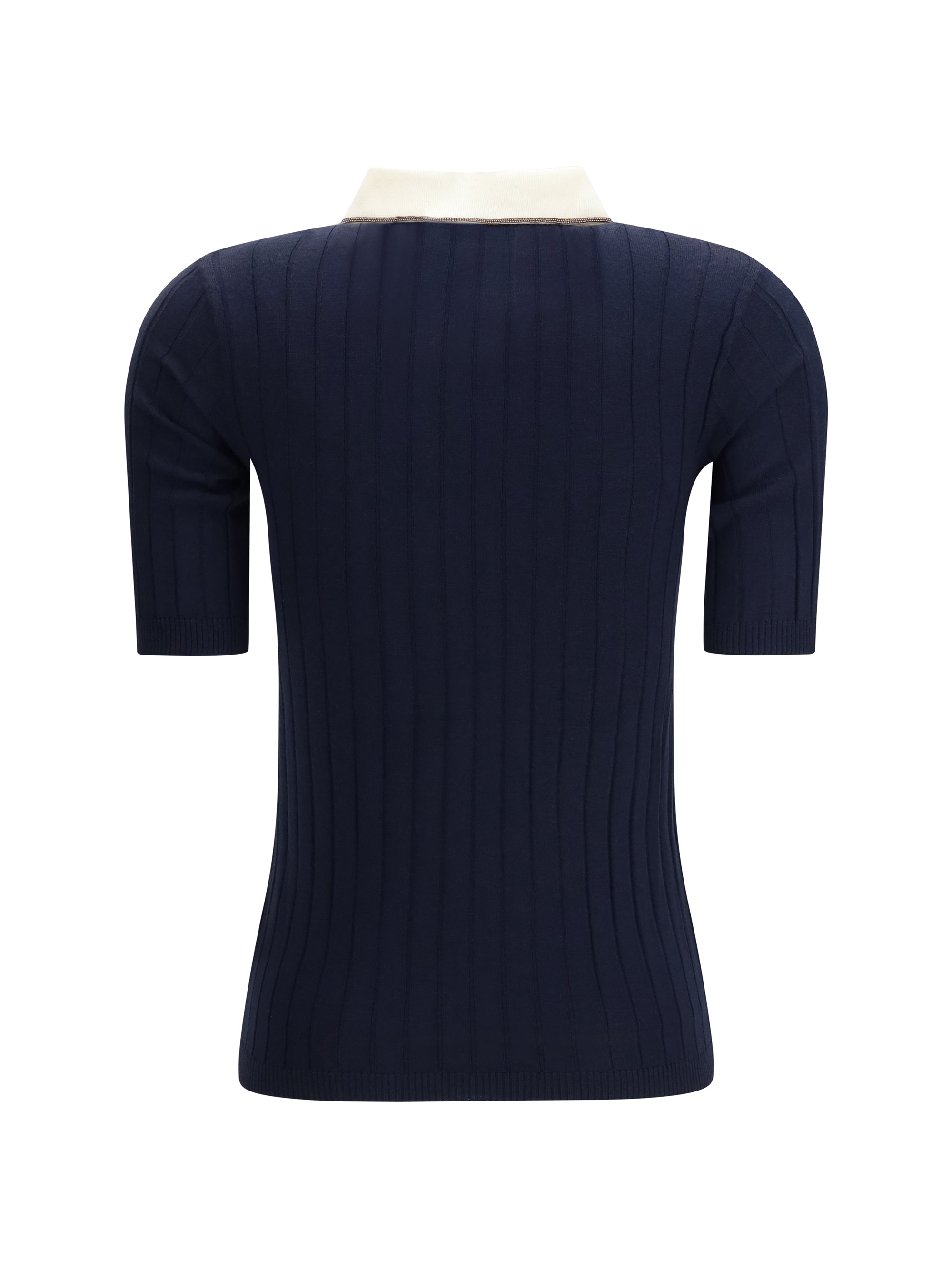 short sleeve polo in virgin wool and cashmere with accessory detail
