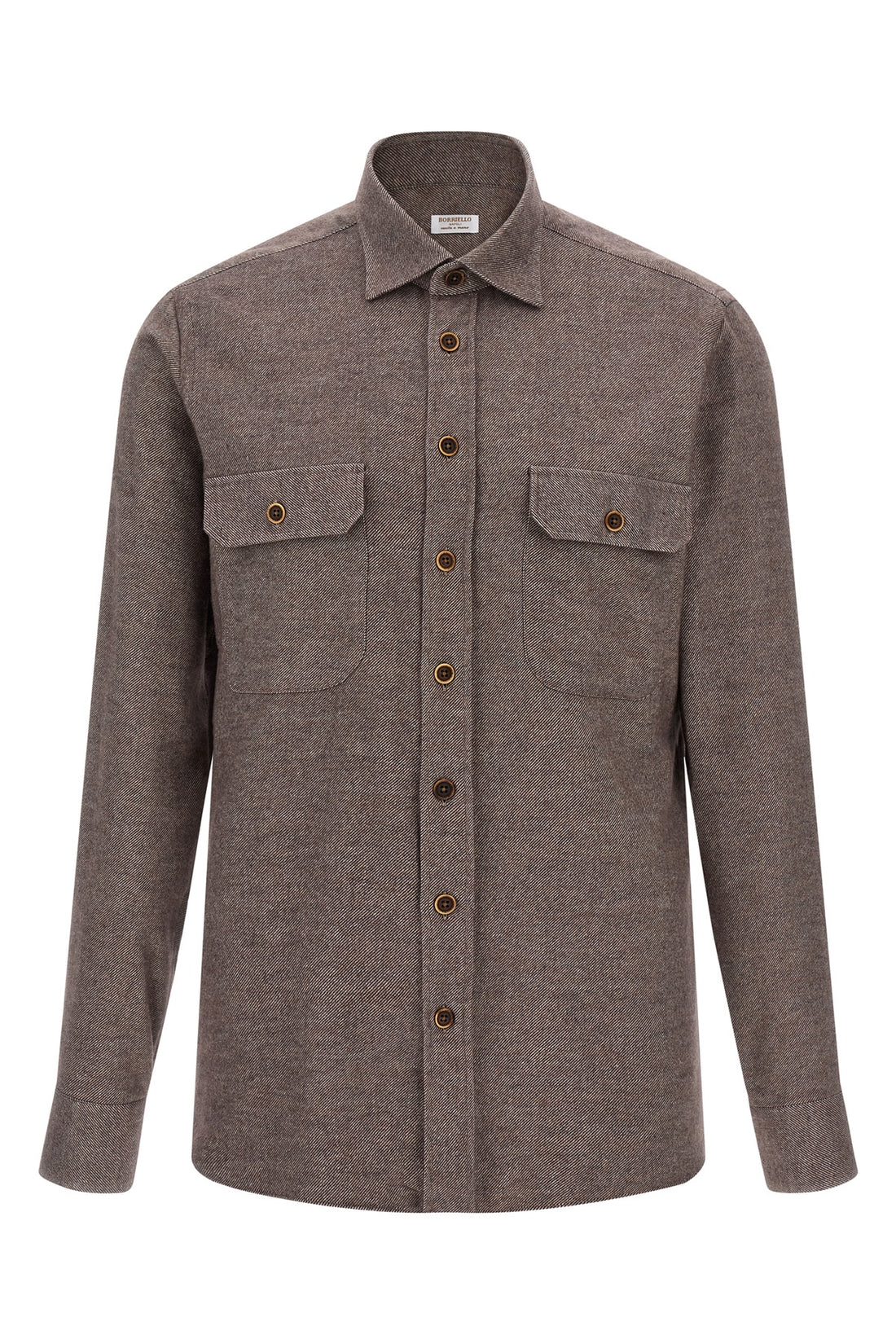 BORRIELLO XXL micro striped mélange cotton flannel shirt