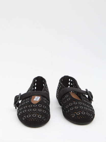 ALAIA 36 suede eyelets ballet flats