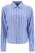 camicia lino righe blu e bianca manica lunga regular