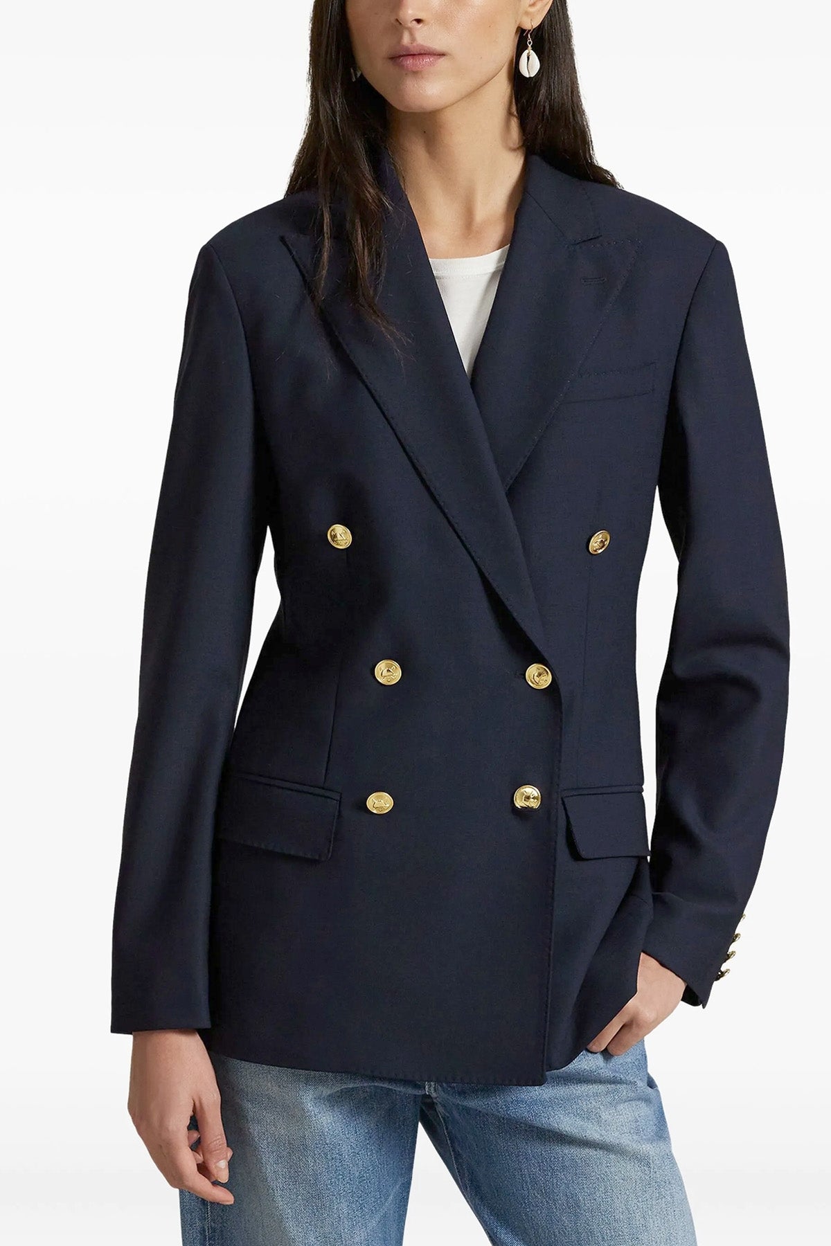 double-breasted stretch wool crêpe blazer