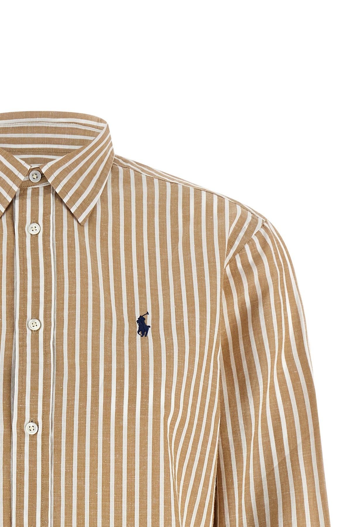 striped cotton and linen blend shirt dyed in thread