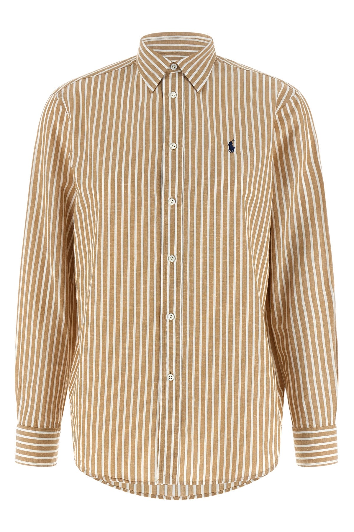 striped cotton and linen blend shirt dyed in thread