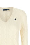 the kimberly sweater features a classic v-neck model defined by meticulous bra