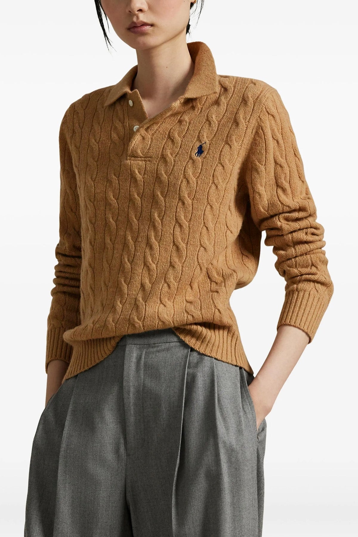 braid wool and cashmere blend polo shirt