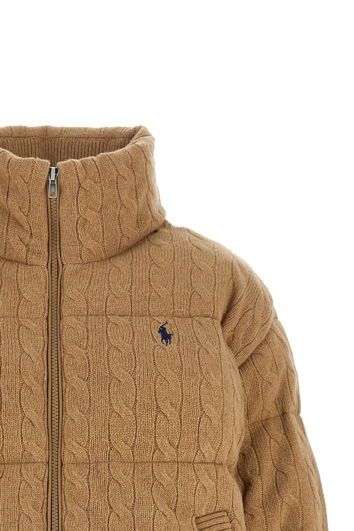the polo ralph lauren down jacket blends the aesthetics of heritage knitwear