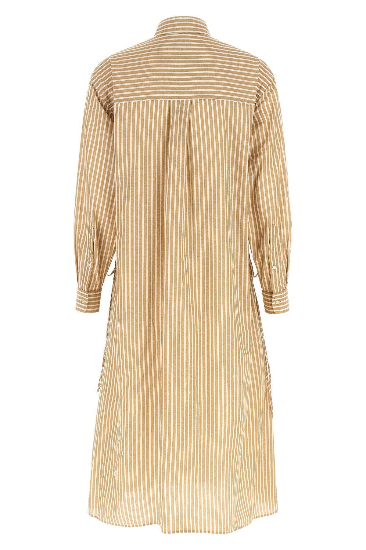 striped cotton and linen midi dress