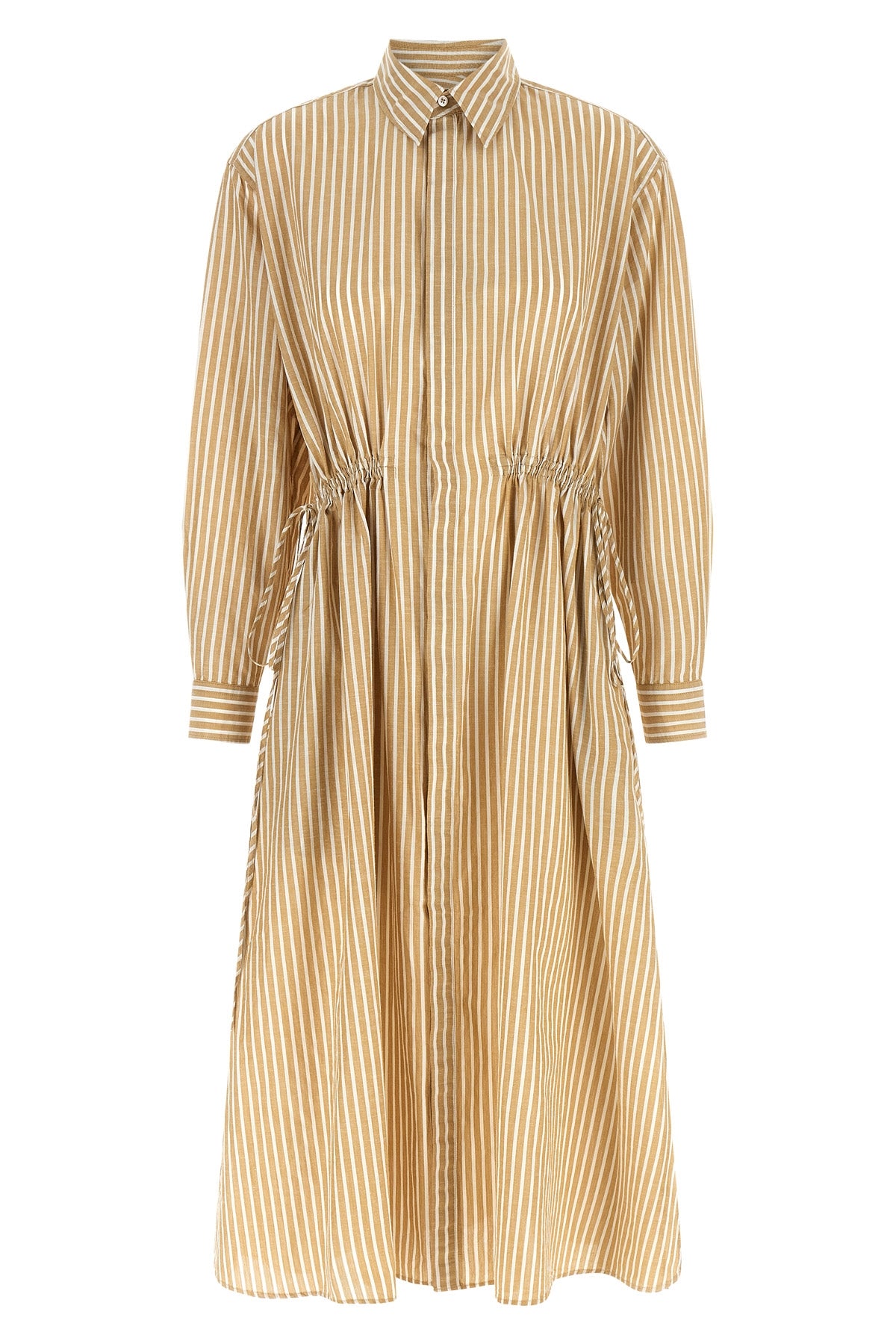 striped cotton and linen midi dress