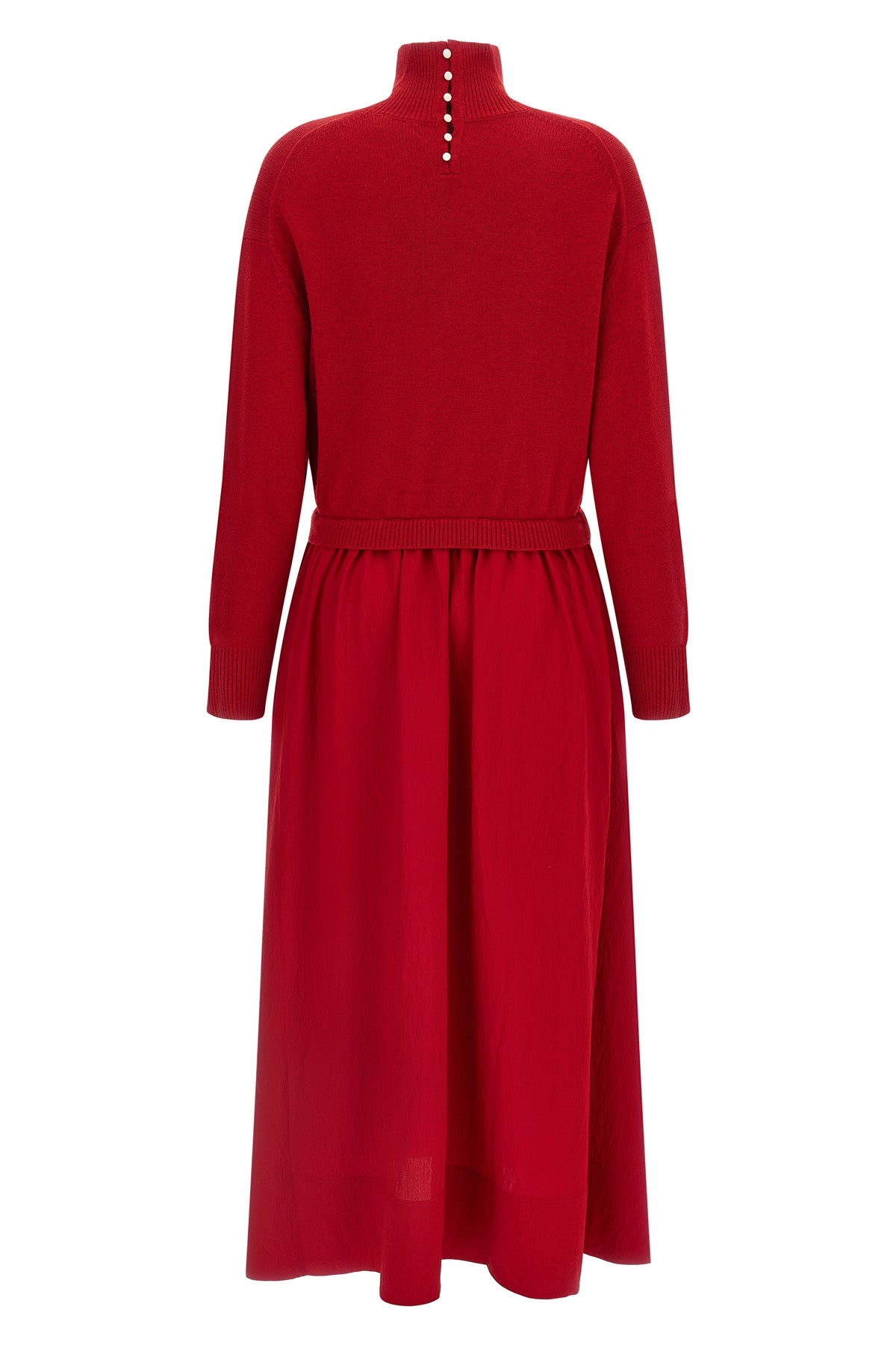 the polo ralph lauren long dress in pure red wool defines a new proportion betwe