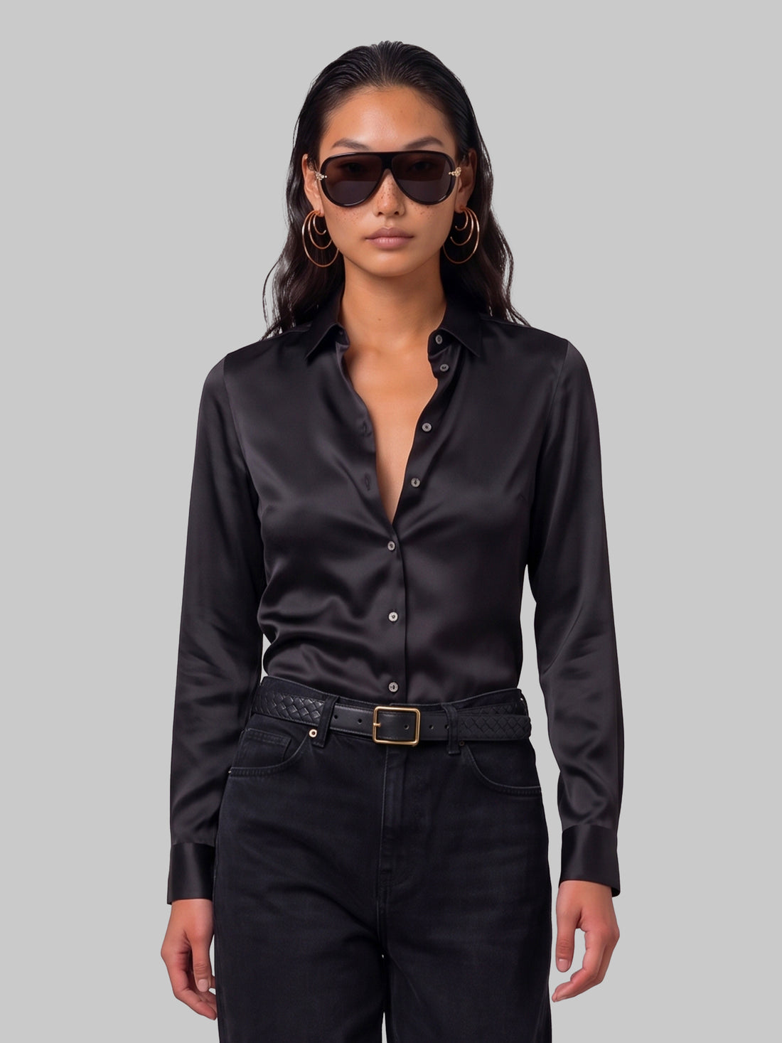 SUTTON NEW YORK 40 black stretch silk shirt