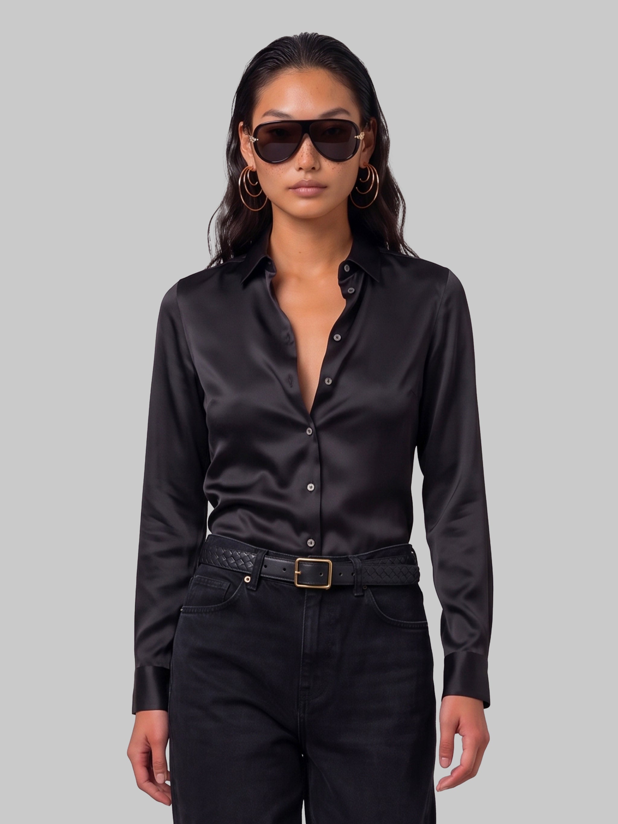 black stretch silk shirt
