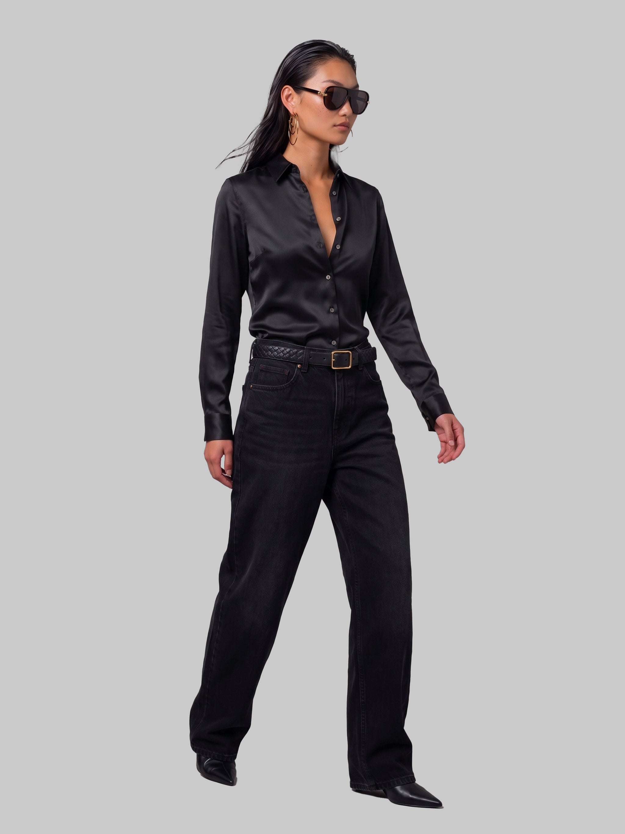 black stretch silk shirt