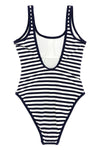 one-piece swimsuit in striped piqué technical fabric