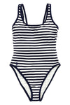 one-piece swimsuit in striped piqué technical fabric