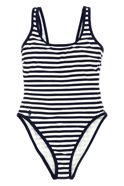 one-piece swimsuit in striped piqué technical fabric