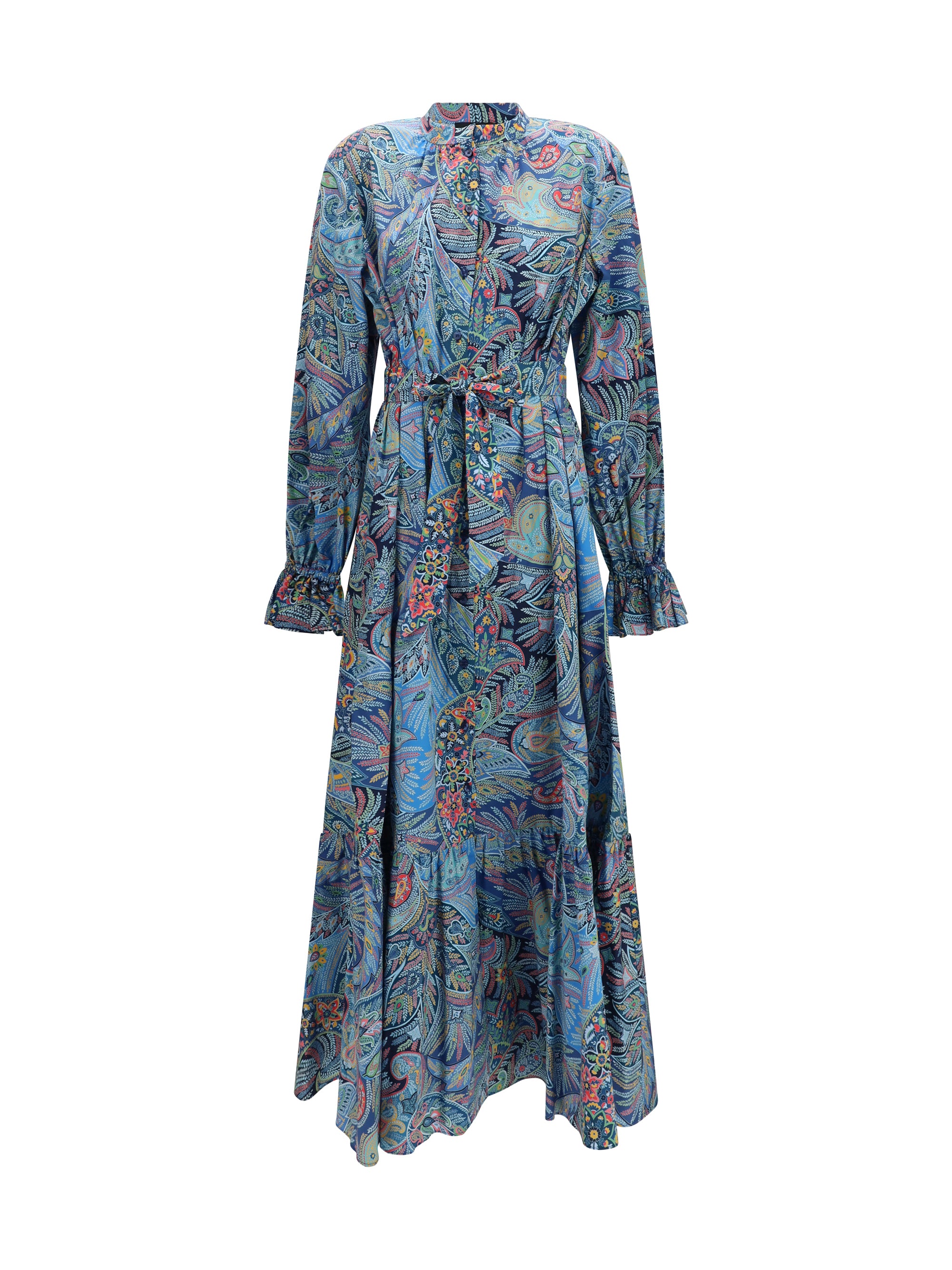 paisley print cotton-blend shirt dress