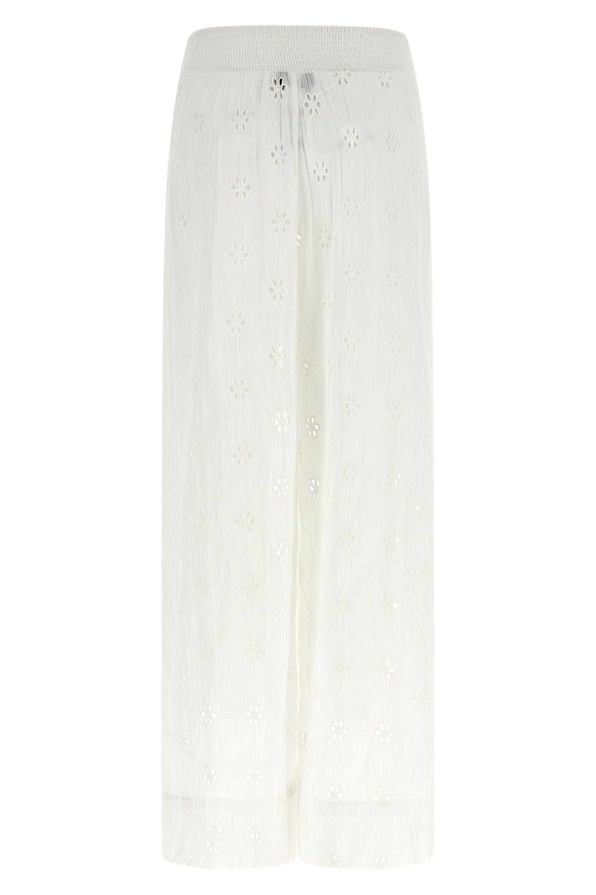 wrap pants in embroidered and perforated cotton lace