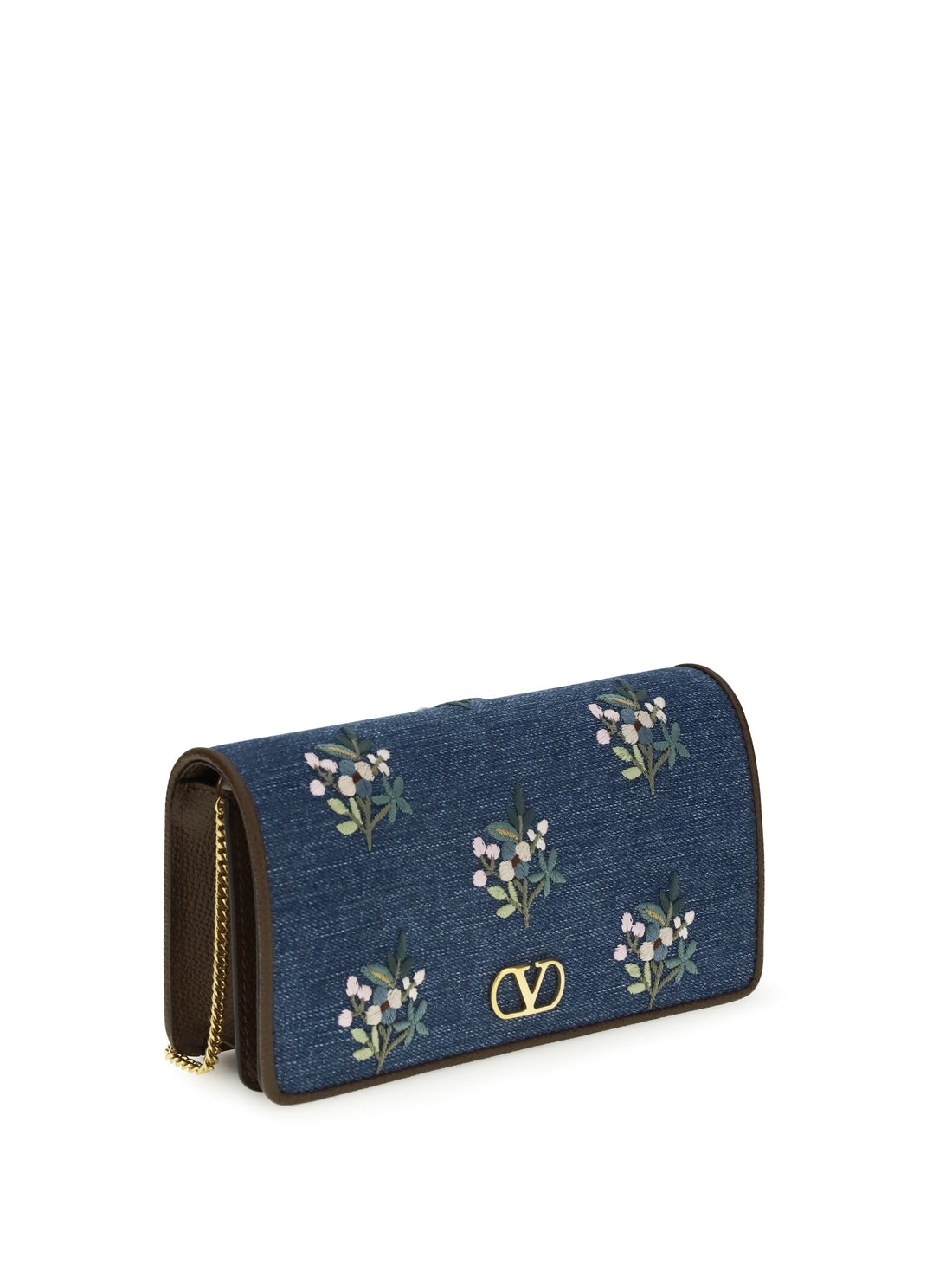 VALENTINO GARAVANI OS mini vlogo signature shoulder bag in denim with floral embroidery