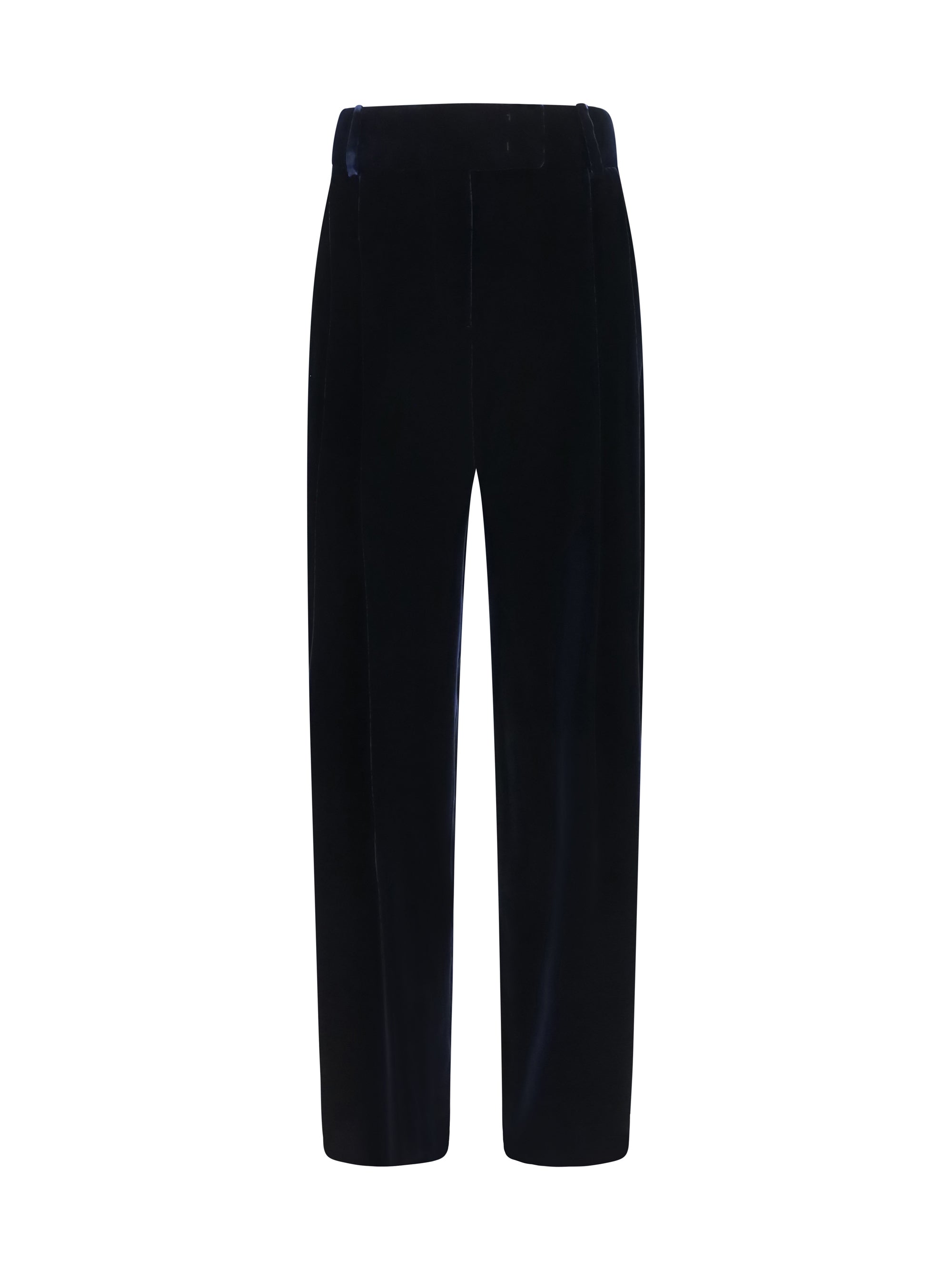 wide leg pants with double pleats in viscose and silk velvet