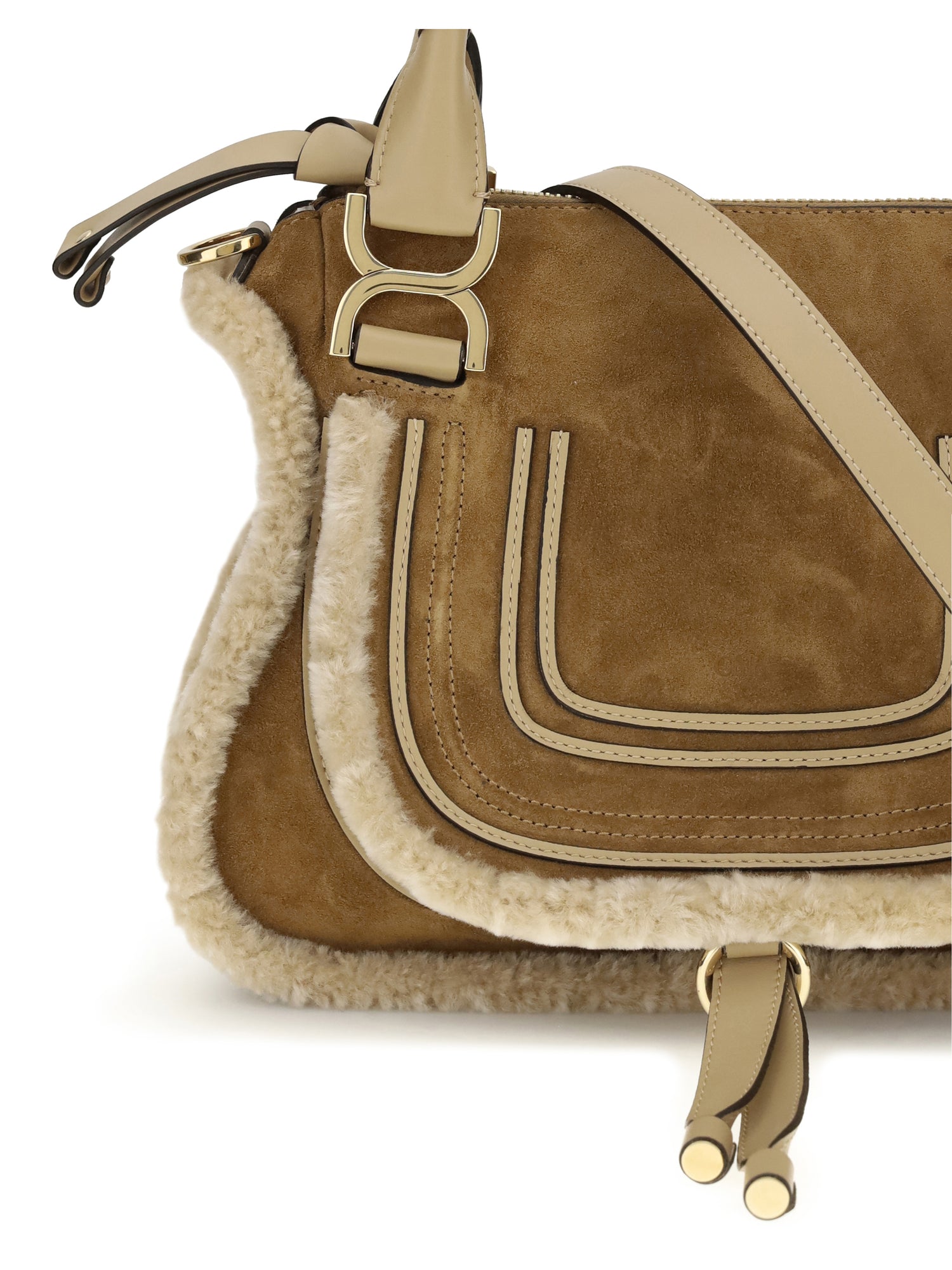 CHLOÉ OS suede and shearling leather marcie small handbag