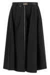 the prada midi skirt in black re-nylon is distinguished by a flared silhouette