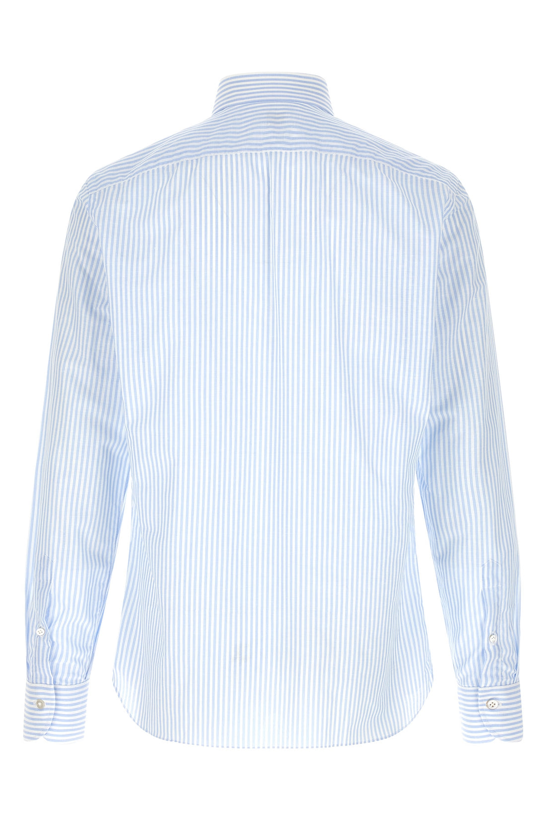 BORRIELLO 39 cm hand-sewn striped cotton and linen blend shirt