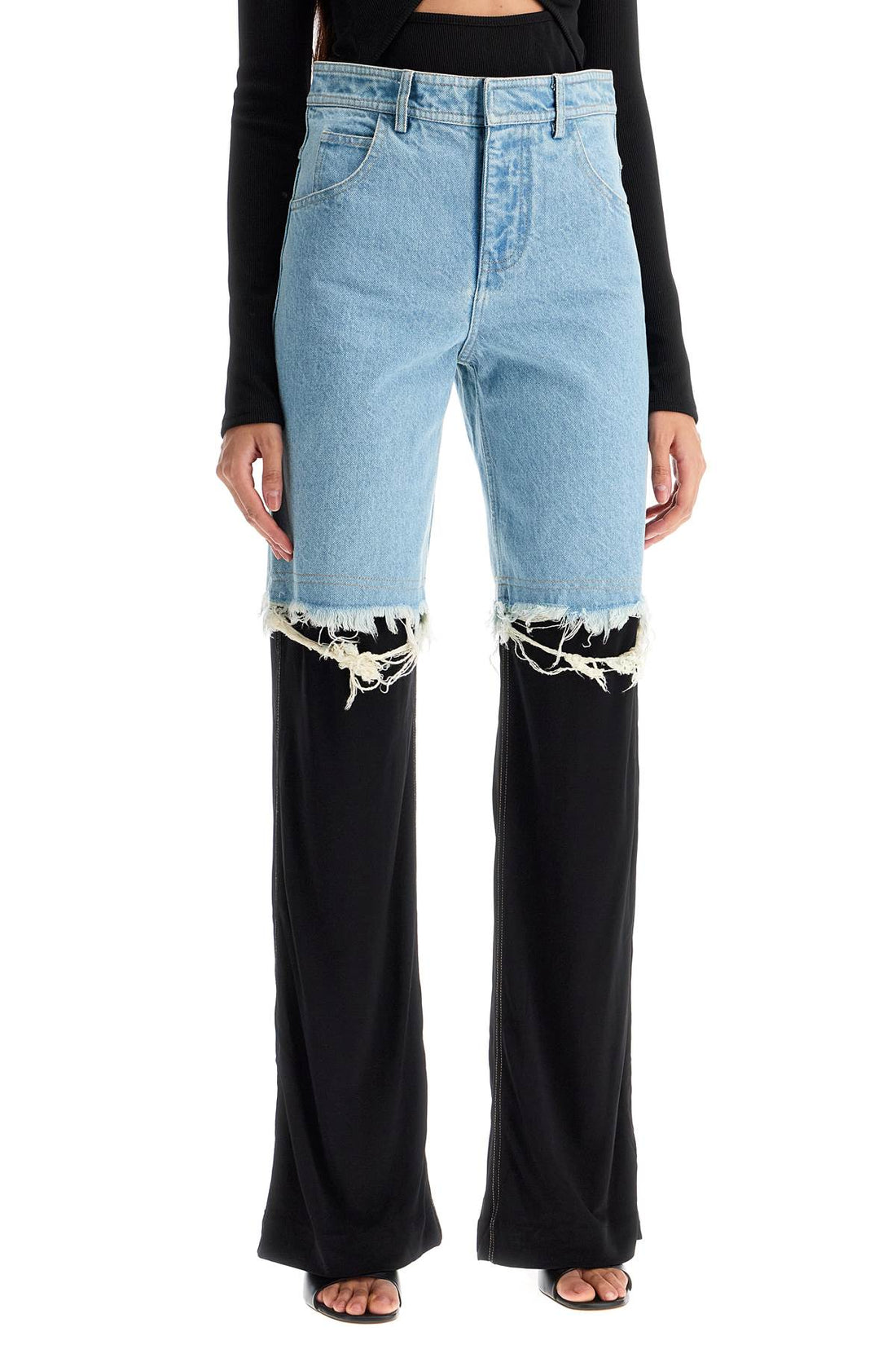 high-waisted jeans with jersey inserts