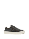 suede sneakers with shiny tab