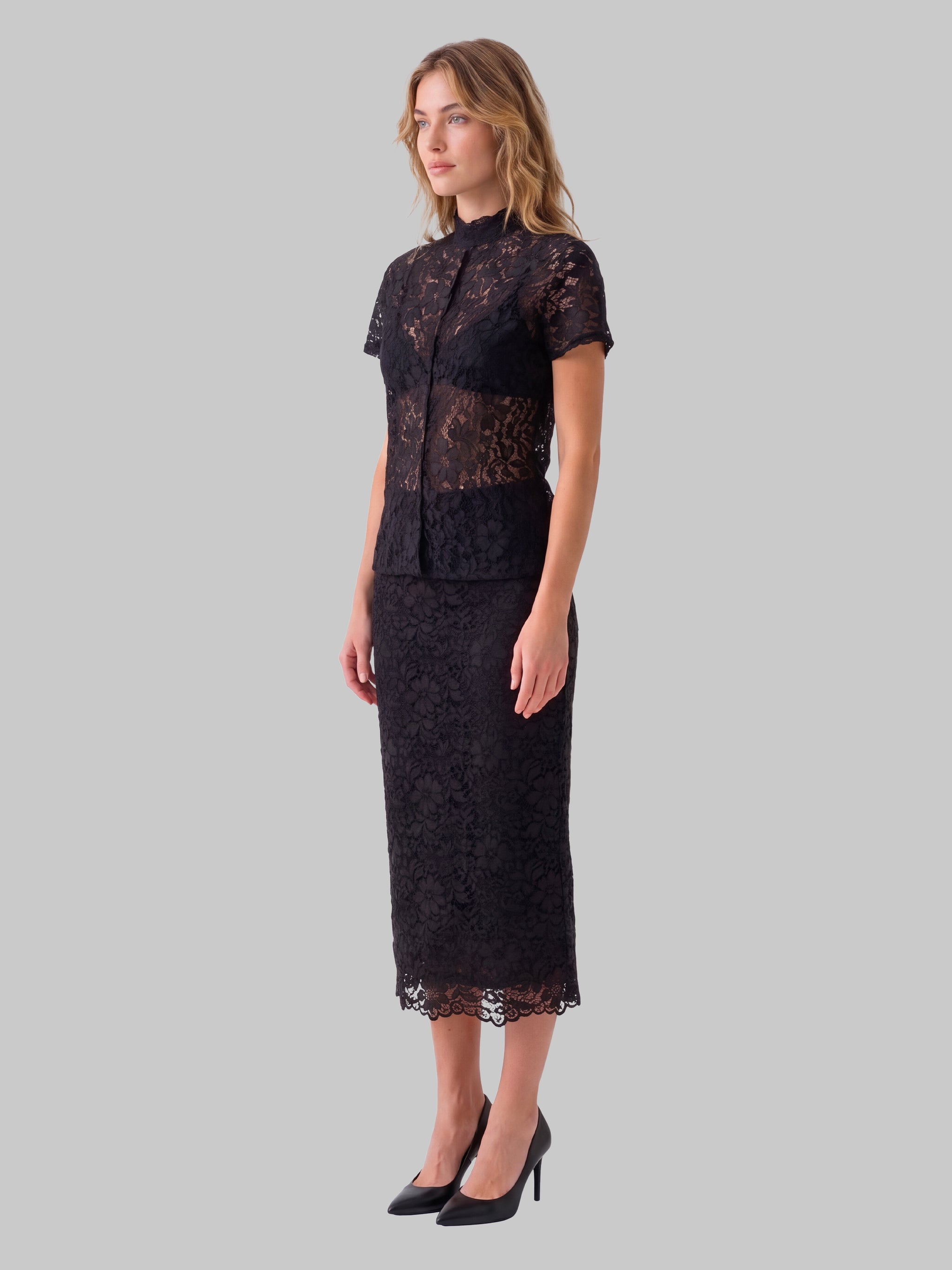 black lace midi skirt