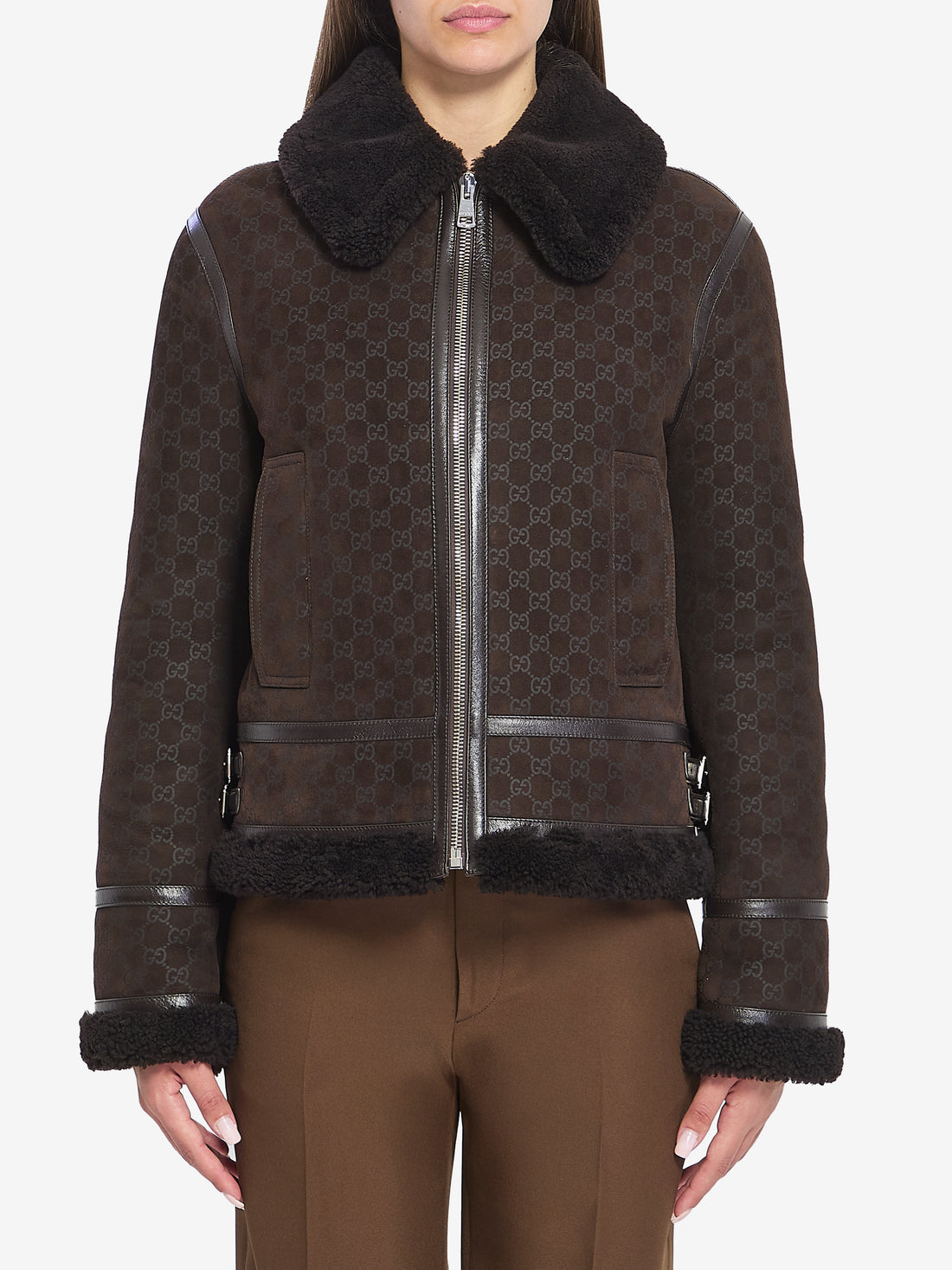 GUCCI 42 suede leather and shearling jacket
