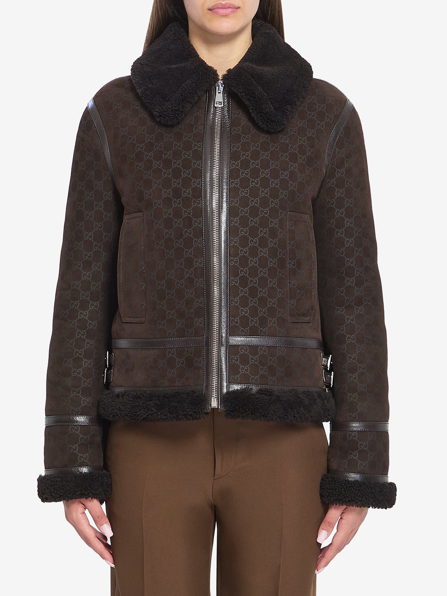 GUCCI 42 suede leather and shearling jacket