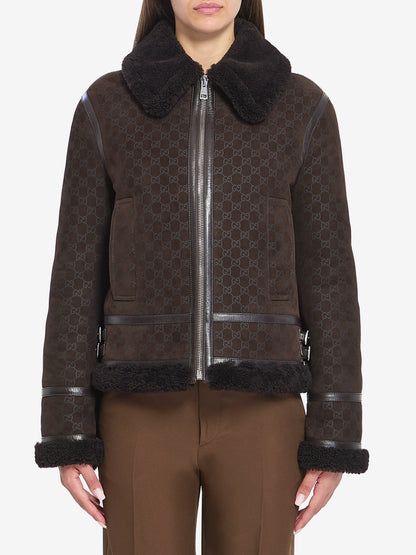 GUCCI 42 suede leather and shearling jacket
