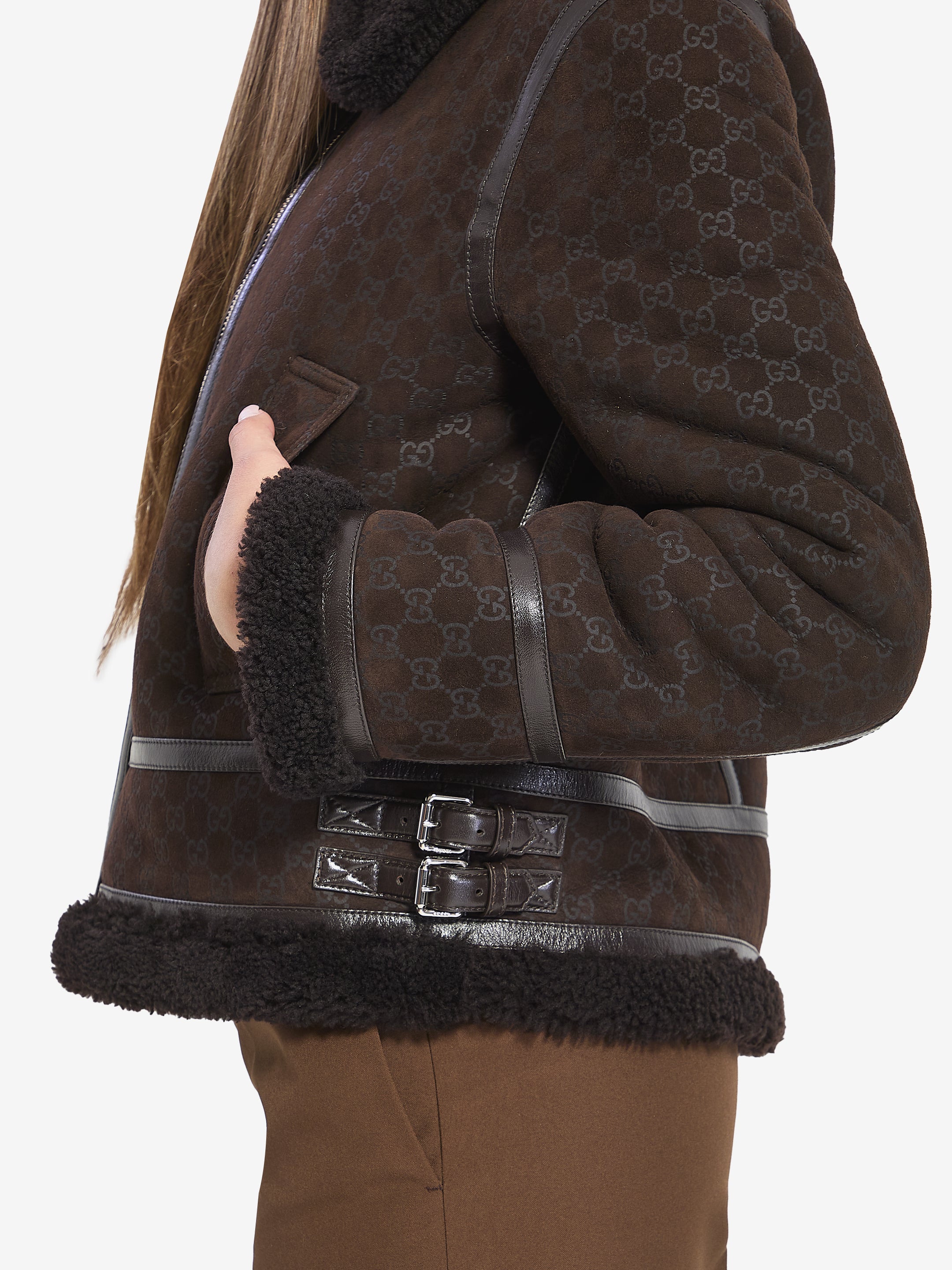 GUCCI 42 suede leather and shearling jacket