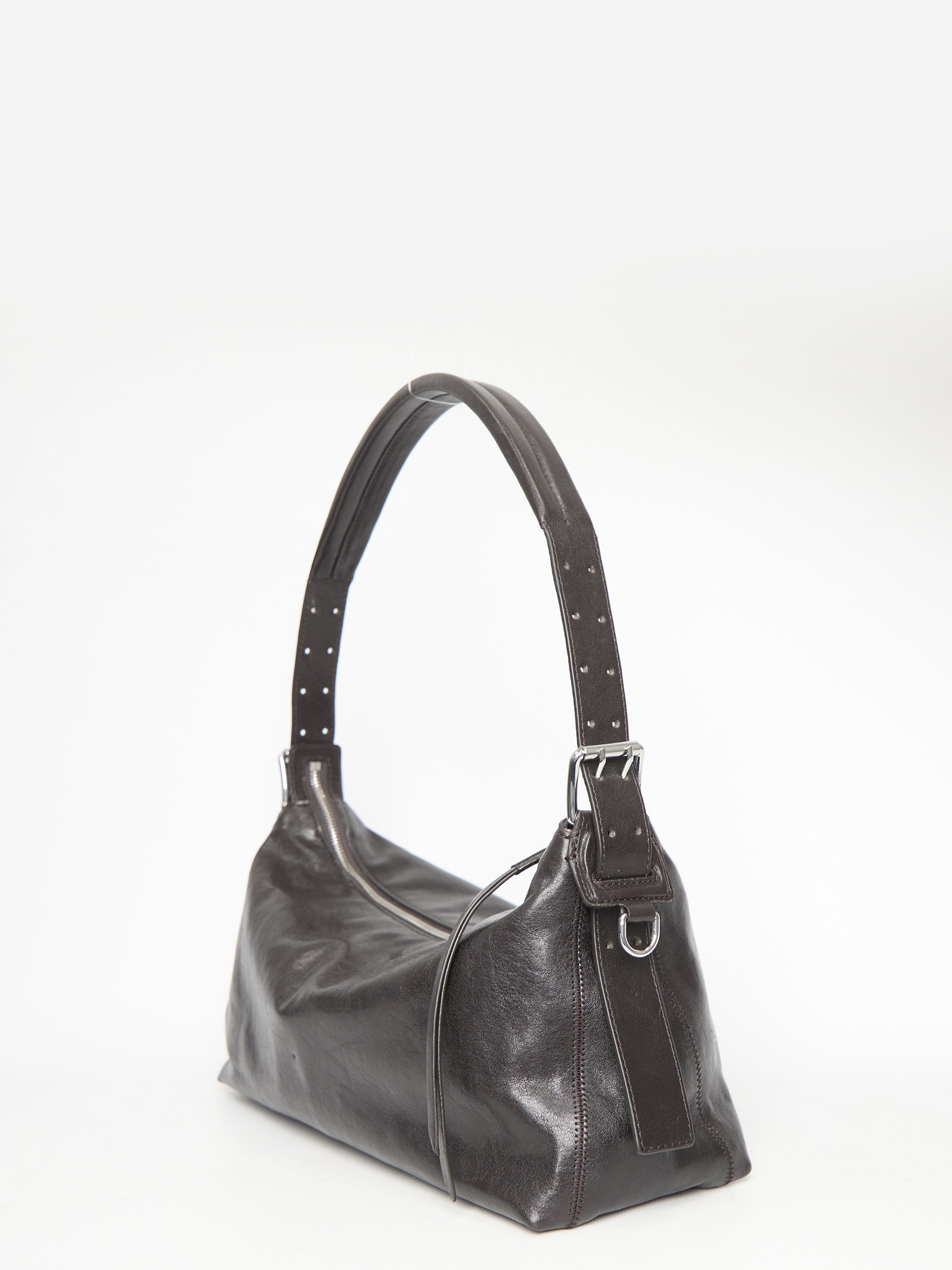 brown belted baguette bag