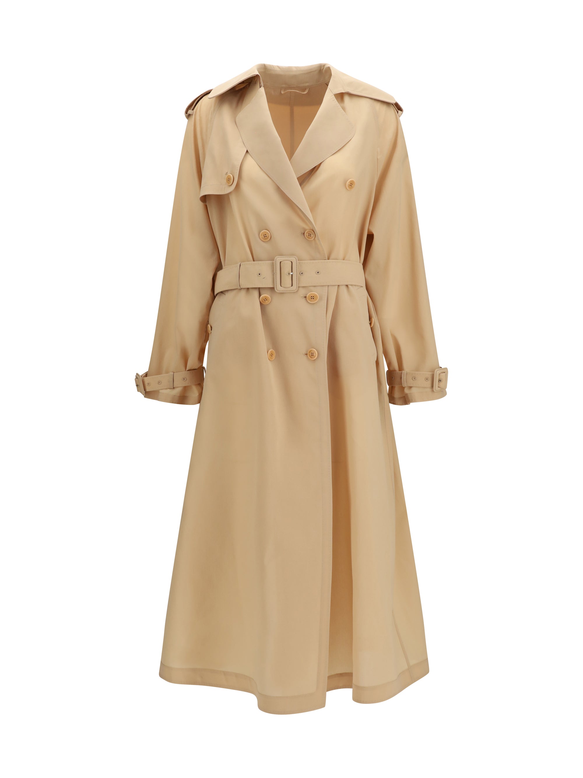 double-breasted trench in georgette bonded with silk chiffon