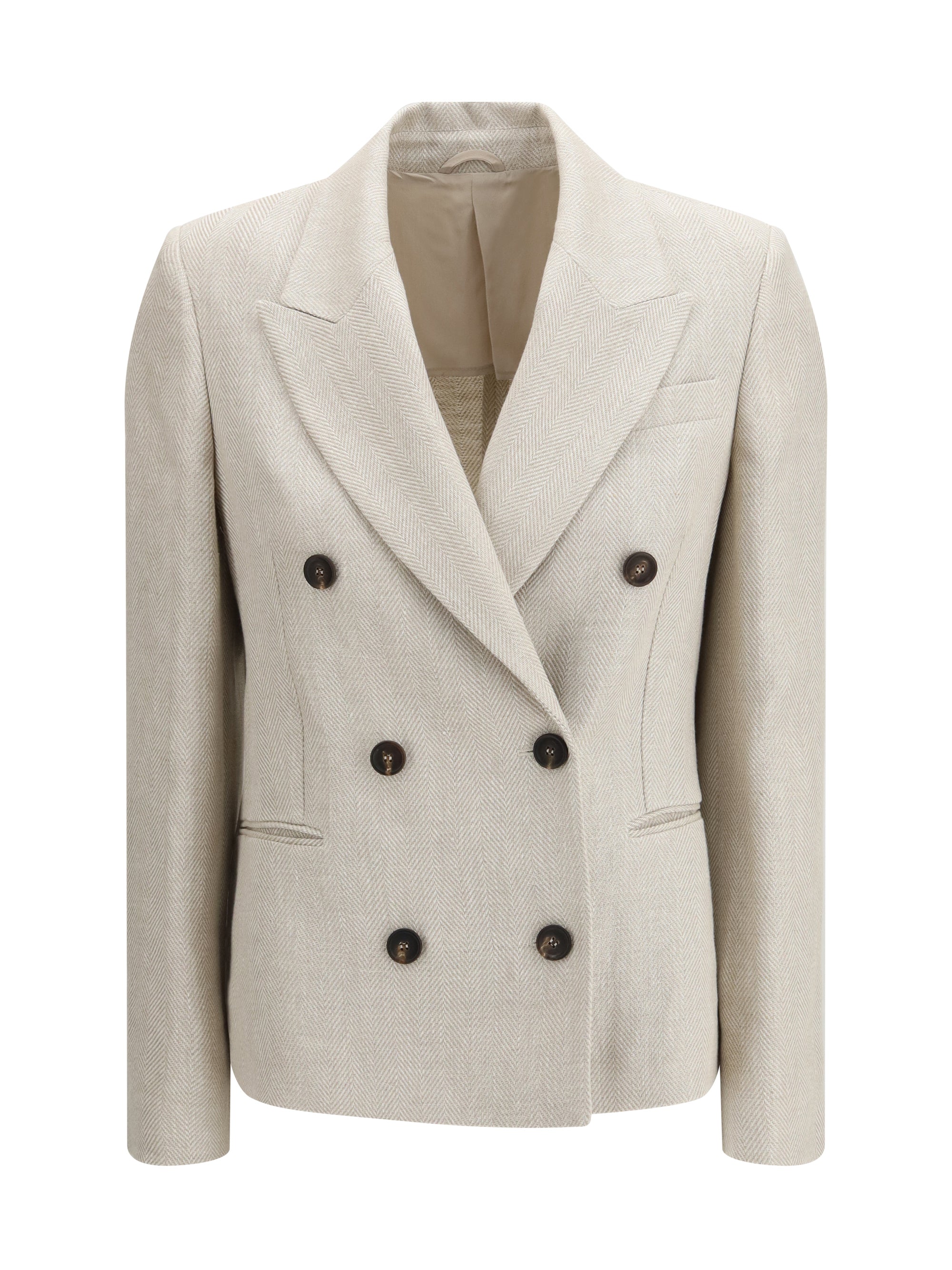 button herringbone blazer
