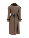 long cotton trench coat with buffalo leather collar