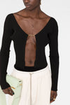 le maille pralu longue ribbed viscose blend cardigan